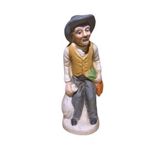 VTG Flambro Grandpa 6” Statue Fine Porcelain Holding Carrots & Bag Sack ‎ Figure